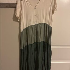 SHEIN Cream and Green Midi Dress